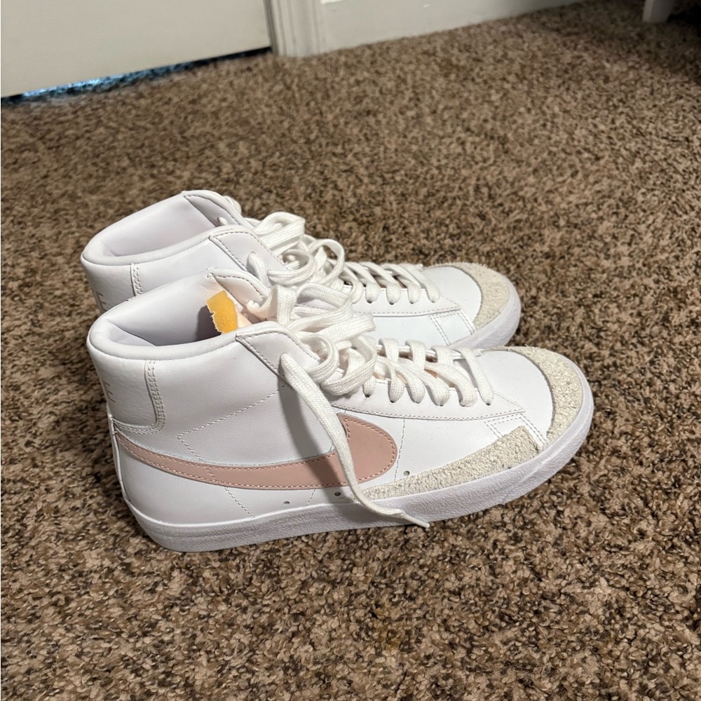 Nike White and Pink High-Top Sneakers